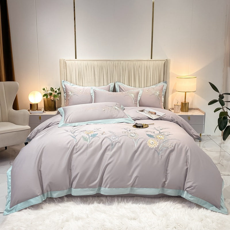 180 pcs cotton long-staple cotton four-piece set pure cotton plant flower embroidery quilt cover sheet high-end bedding