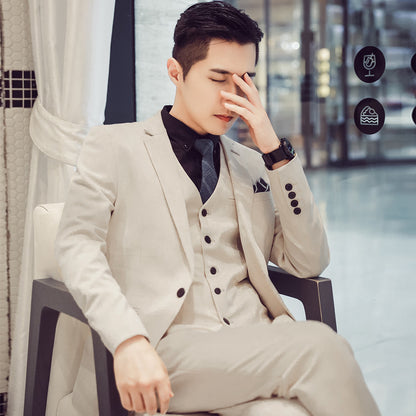 2021 autumn men's suit suit banquet groom dress solid color slim single-breasted suit three-piece men's suit