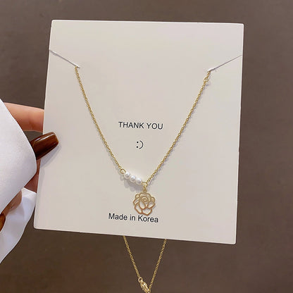 European and American retro titanium necklace female designed high-grade pearl pendant INS style wild lock bone chain jewelry
