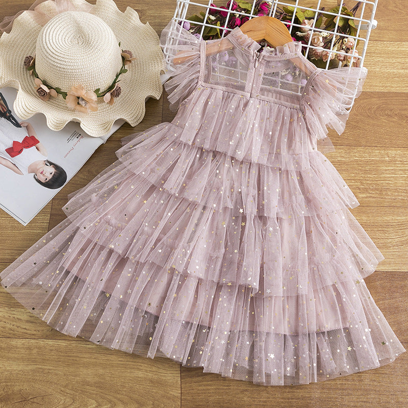 Summer new Korean version of the princess dress girls star mesh gauze dress children's birthday performance dress dress