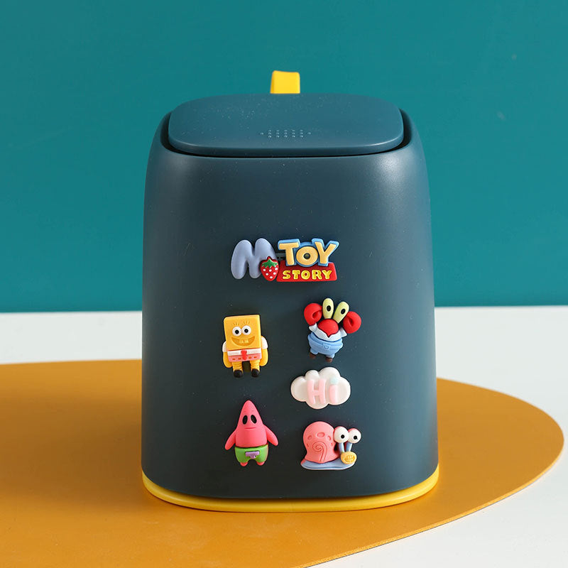 Desktop trash can small bedside mini cartoon car storage bucket with lid cute bedroom home desktop tube