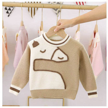 Boys sweater pullover children's knitted sweater thickened foreign style small and medium children's baby coat autumn and winter plus velvet thickening