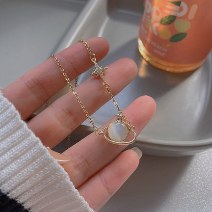 European and American retro titanium necklace female designed high-grade pearl pendant INS style wild lock bone chain jewelry