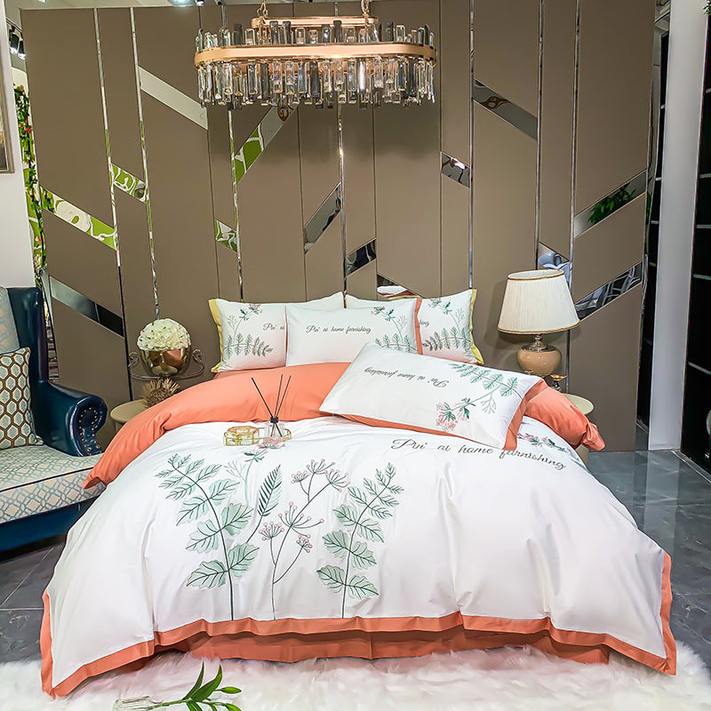 180 pcs cotton long-staple cotton four-piece set pure cotton plant flower embroidery quilt cover sheet high-end bedding