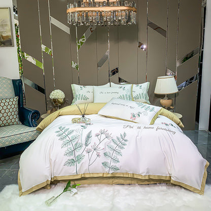 180 pcs cotton long-staple cotton four-piece set pure cotton plant flower embroidery quilt cover sheet high-end bedding
