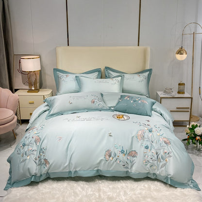 180 pcs cotton long-staple cotton four-piece set pure cotton plant flower embroidery quilt cover sheet high-end bedding