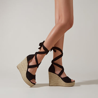 Strap Sandals Women's Summer Amazon Foreign Trade Women's Shoes Hemp Bottom Slope Heel High Heel Thick Sole Cross border Sandals Wholesale for Women