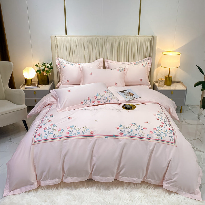 180 pcs cotton long-staple cotton four-piece set pure cotton plant flower embroidery quilt cover sheet high-end bedding