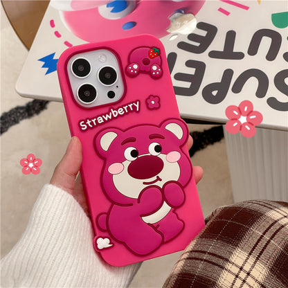 Suitable for iphone14 mobile phone case Apple 13 cartoon three-dimensional strawberry bear silicone Apple 14ProMax mobile phone case