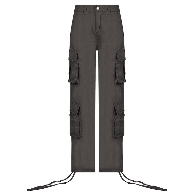 Self-built station new 2021 autumn and winter foreign trade women's street hip-hop style low-waist tooling denim trousers casual pants