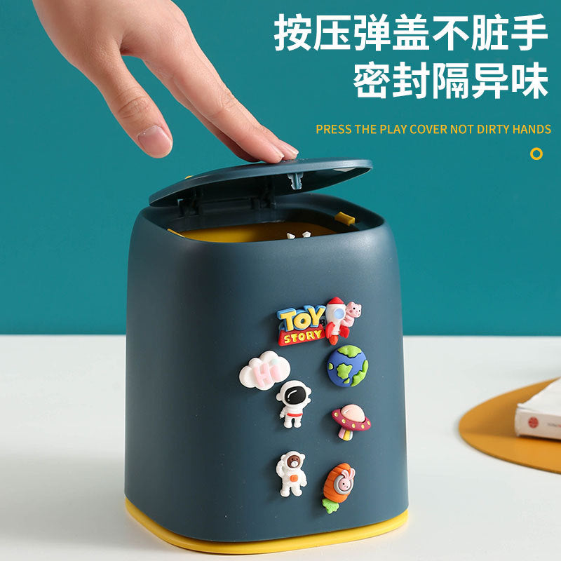 Desktop trash can small bedside mini cartoon car storage bucket with lid cute bedroom home desktop tube