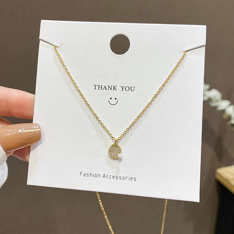 European and American retro titanium necklace female designed high-grade pearl pendant INS style wild lock bone chain jewelry