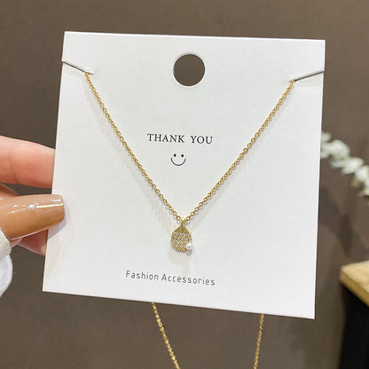 European and American retro titanium necklace female designed high-grade pearl pendant INS style wild lock bone chain jewelry