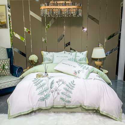180 pcs cotton long-staple cotton four-piece set pure cotton plant flower embroidery quilt cover sheet high-end bedding