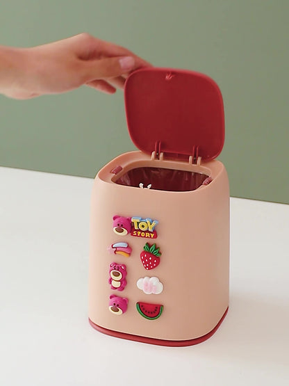Desktop trash can small bedside mini cartoon car storage bucket with lid cute bedroom home desktop tube