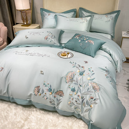 180 pcs cotton long-staple cotton four-piece set pure cotton plant flower embroidery quilt cover sheet high-end bedding
