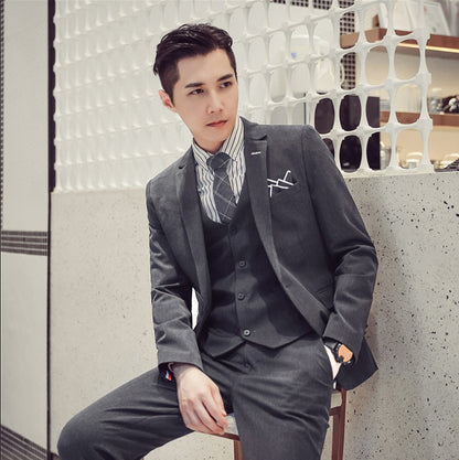 2021 autumn men's suit suit banquet groom dress solid color slim single-breasted suit three-piece men's suit