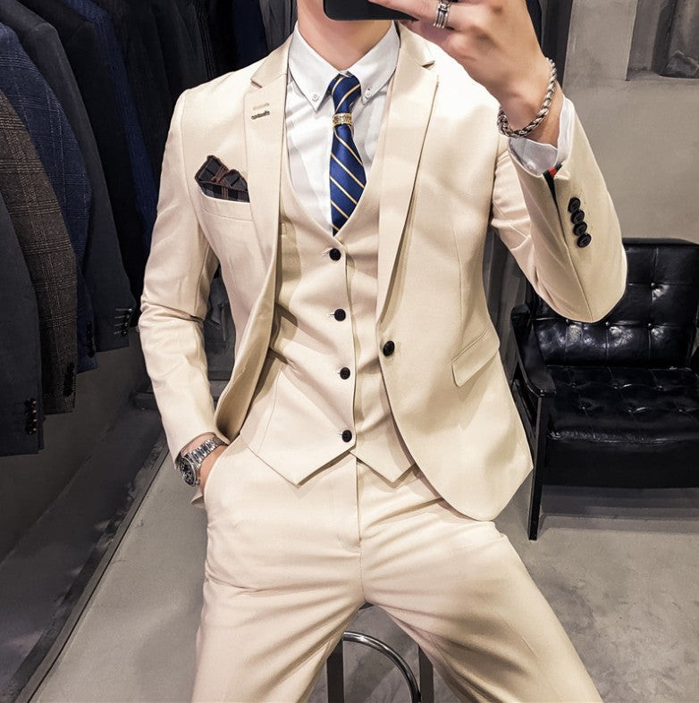 2021 autumn men's suit suit banquet groom dress solid color slim single-breasted suit three-piece men's suit