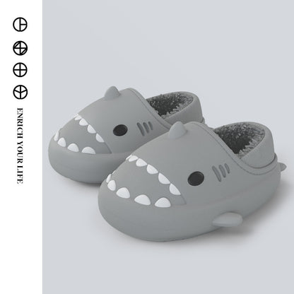 Three-dimensional cartoon shark bag root cotton drag children's eva slippers autumn and winter soft bottom indoor baby waterproof thick bottom cotton shoes