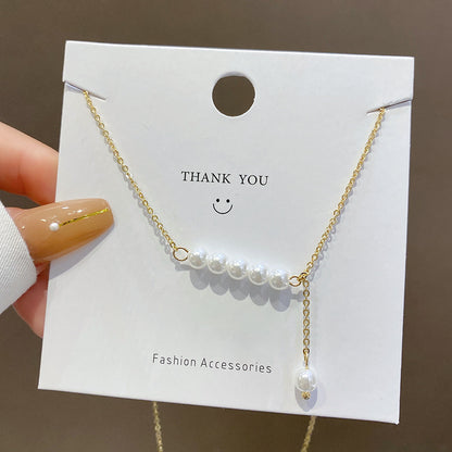 European and American retro titanium necklace female designed high-grade pearl pendant INS style wild lock bone chain jewelry
