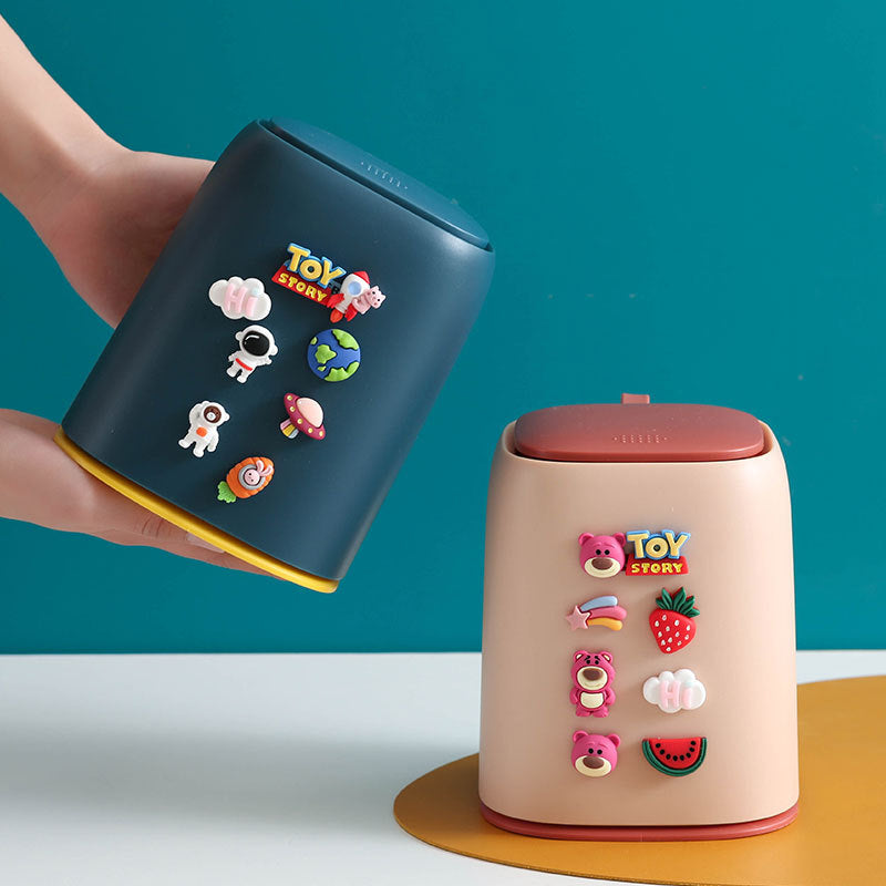 Desktop trash can small bedside mini cartoon car storage bucket with lid cute bedroom home desktop tube