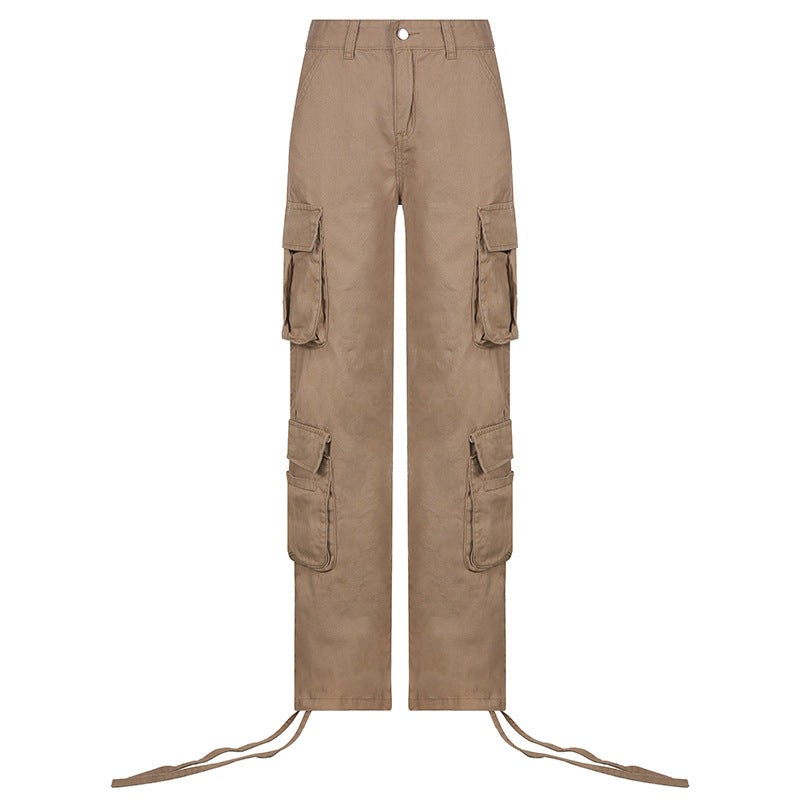Self-built station new 2021 autumn and winter foreign trade women's street hip-hop style low-waist tooling denim trousers casual pants