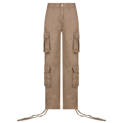 Self-built station new 2021 autumn and winter foreign trade women's street hip-hop style low-waist tooling denim trousers casual pants