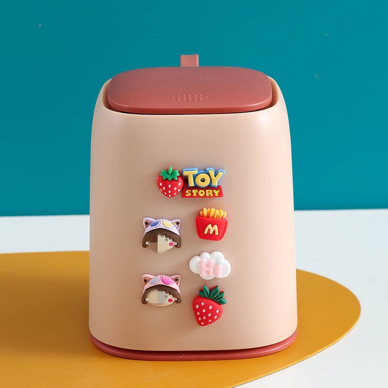 Desktop trash can small bedside mini cartoon car storage bucket with lid cute bedroom home desktop tube