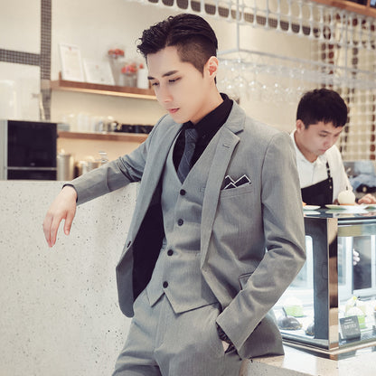 2021 autumn men's suit suit banquet groom dress solid color slim single-breasted suit three-piece men's suit
