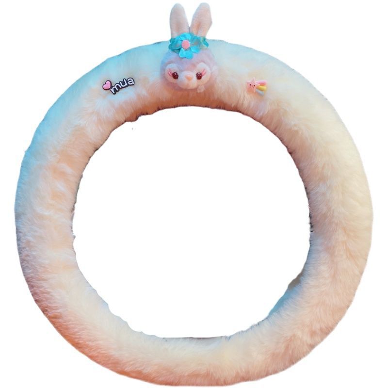 2022 new rabbit radish bear car steering wheel cover autumn and winter plush sweat-absorbing anti-skid handlebar cover goddess