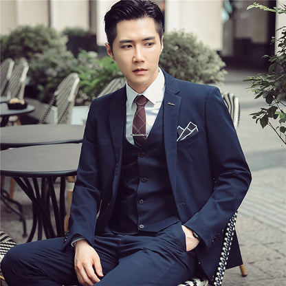 2021 autumn men's suit suit banquet groom dress solid color slim single-breasted suit three-piece men's suit