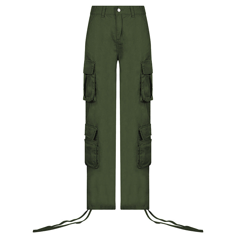 Self-built station new 2021 autumn and winter foreign trade women's street hip-hop style low-waist tooling denim trousers casual pants