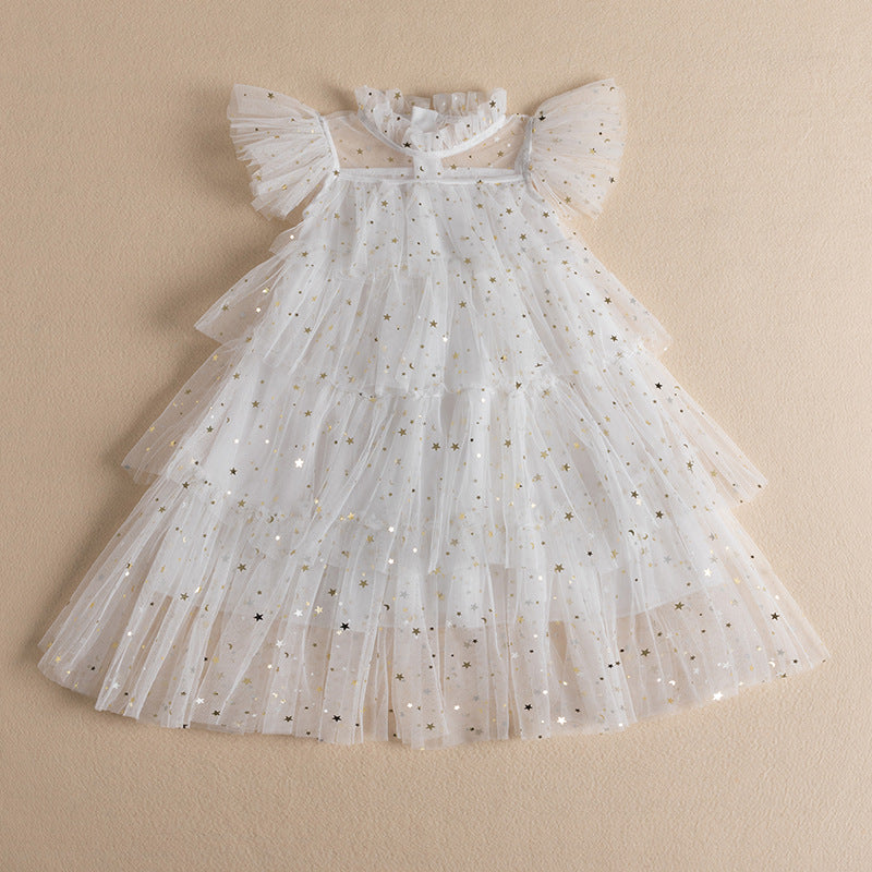 Summer new Korean version of the princess dress girls star mesh gauze dress children's birthday performance dress dress