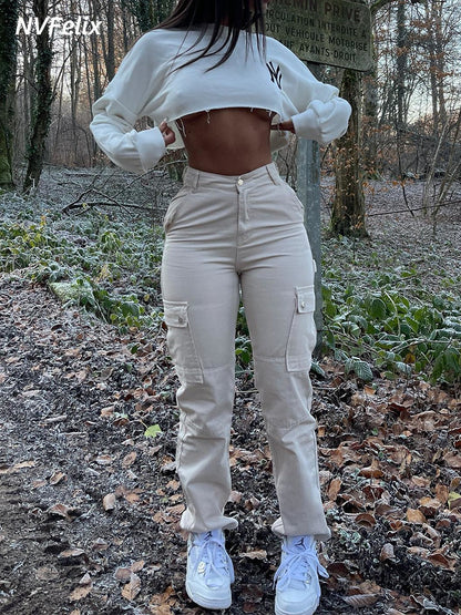 Straight Leg high waist Cargo Pants Women