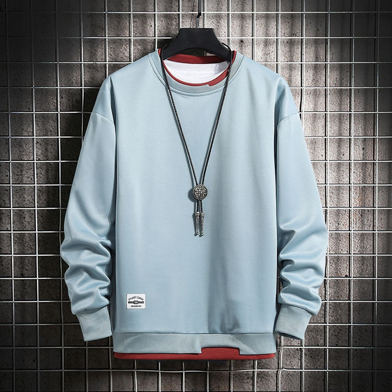 Mens Casual Sweatshirts Hoodie Men Two Pieces Multi Color O-Neck Fashion Harajuku Style Male Sweatshirt 2023 New