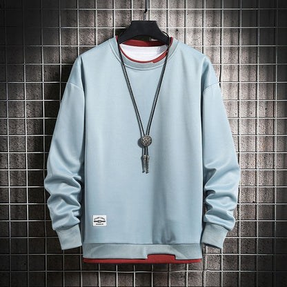 Mens Casual Sweatshirts Hoodie Men Two Pieces Multi Color O-Neck Fashion Harajuku Style Male Sweatshirt 2023 New