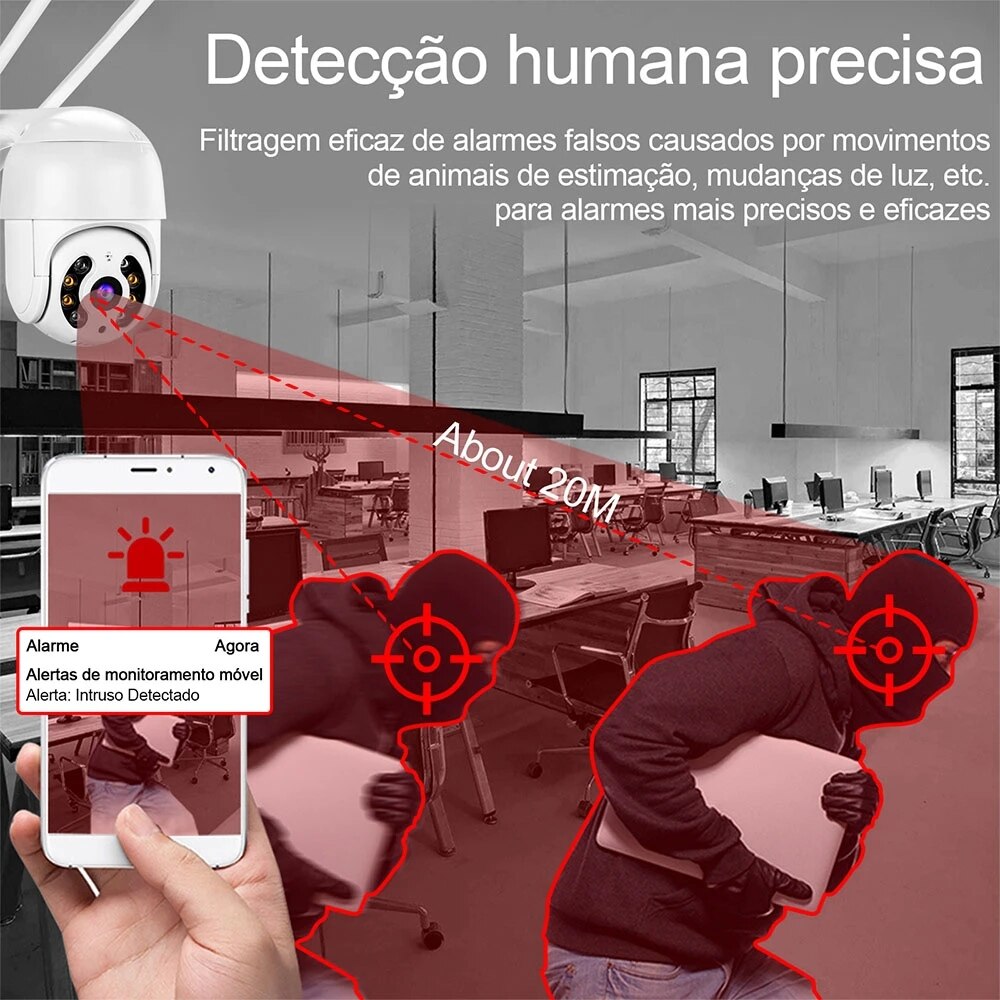 Câmera de Segurança sem fio Wi-Fi externa 360 Infravermelho HD Câmera IP66 Prova D'água 3x Zoom digital rastreamento automáticovisão noturna intercomunicador de voz bidirecional.