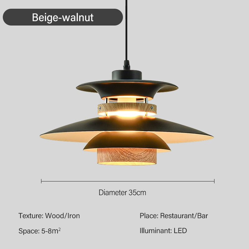 Nordic Style Metal & Wood Pendant Light - Wood Hanging Light - Ospak
