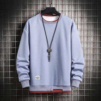 Mens Casual Sweatshirts Hoodie Men Two Pieces Multi Color O-Neck Fashion Harajuku Style Male Sweatshirt 2023 New