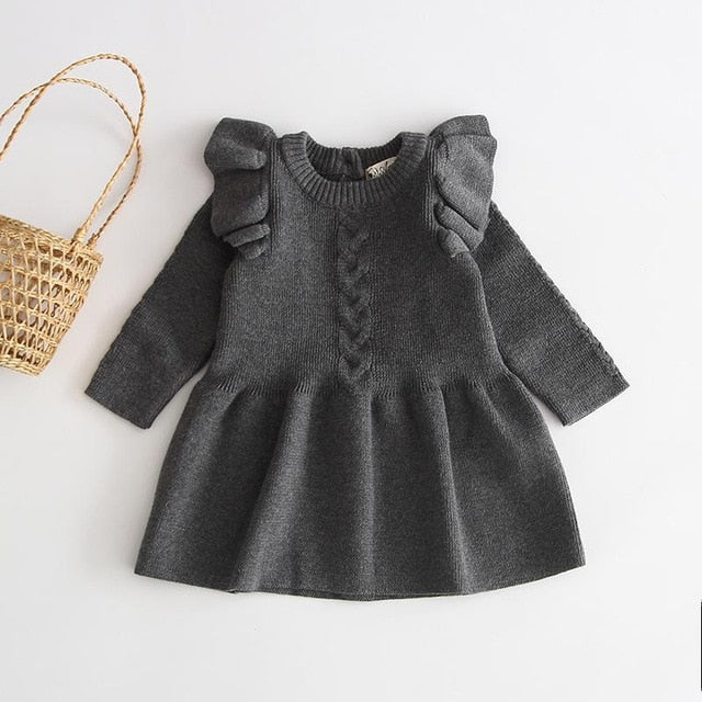 Cable Knit Frill Cap Long Sleeved Dress