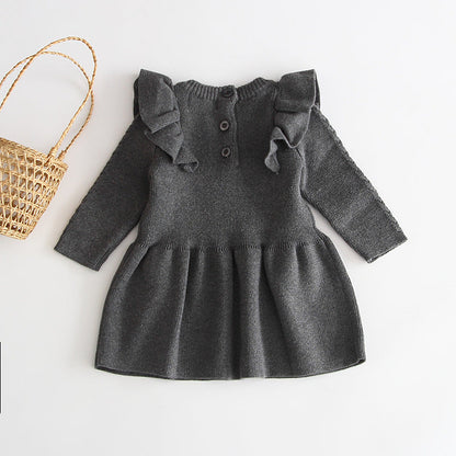 Cable Knit Frill Cap Long Sleeved Dress