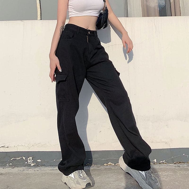 Y2K Black Denim Pocket High Waisted Jeans
