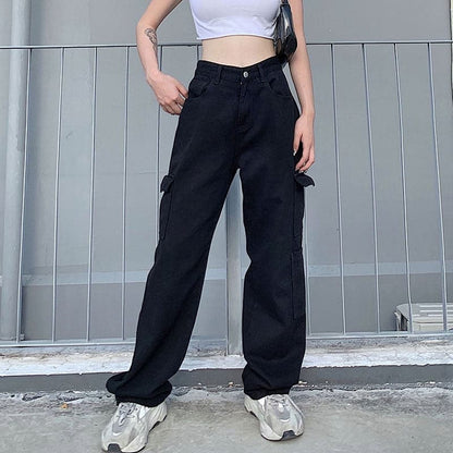 Y2K Black Denim Pocket High Waisted Jeans