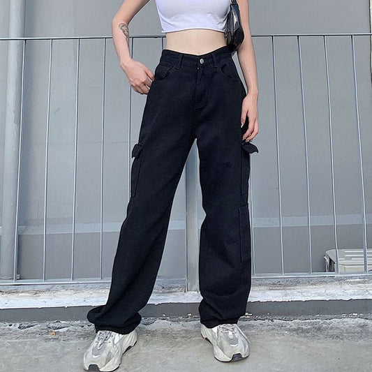 Y2K Black Denim Pocket High Waisted Jeans