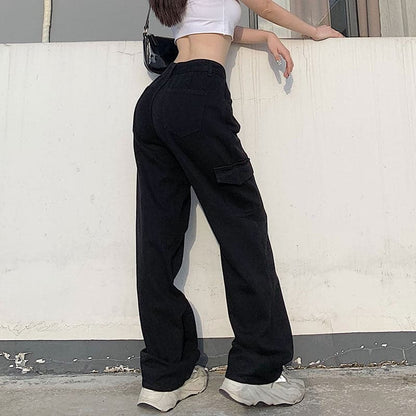 Y2K Black Denim Pocket High Waisted Jeans