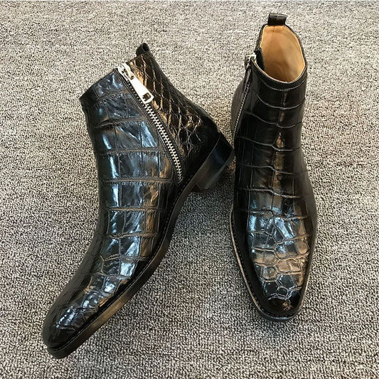 Yeknu Autumn and Winter New Men's PU Pull Chain, Formal Business Shoes, Flat-bottomed High-quality Men's Fashion Boots   XM399