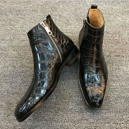 Yeknu Autumn and Winter New Men's PU Pull Chain, Formal Business Shoes, Flat-bottomed High-quality Men's Fashion Boots   XM399