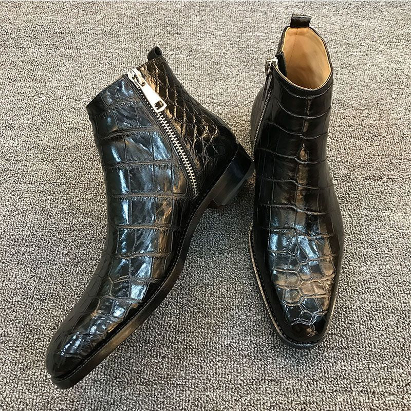 Yeknu Autumn and Winter New Men's PU Pull Chain, Formal Business Shoes, Flat-bottomed High-quality Men's Fashion Boots   XM399
