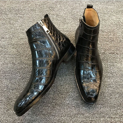 Yeknu Autumn and Winter New Men's PU Pull Chain, Formal Business Shoes, Flat-bottomed High-quality Men's Fashion Boots   XM399