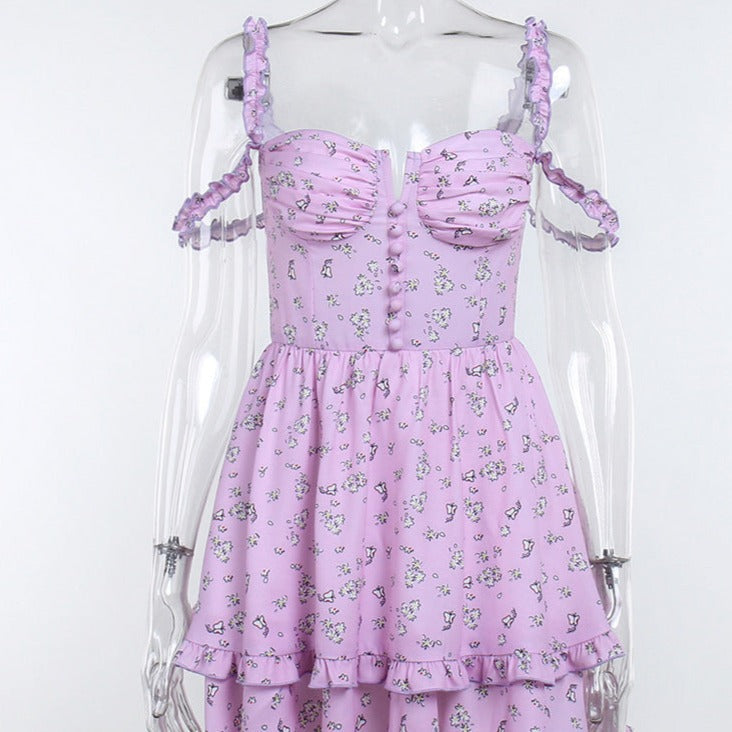 Purple Floral Off Shoulder Dress